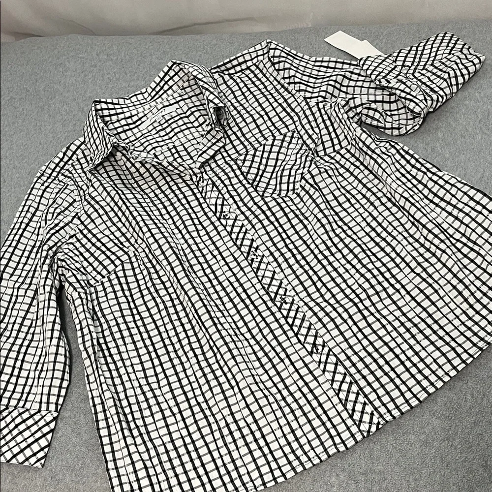 Foxcroft Hampton Button Top Womens Size 20 Black White Plaid Mature Casual - Picture 2 of 10